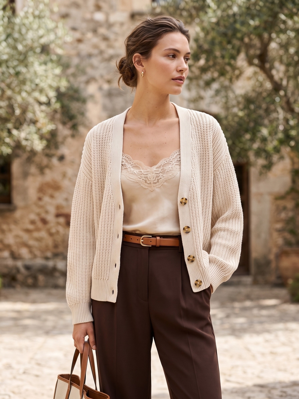 GAP Chunky Knit Cardigan Sweater Cream Cotton Shaker Rib Quiet Luxury Grandpa
